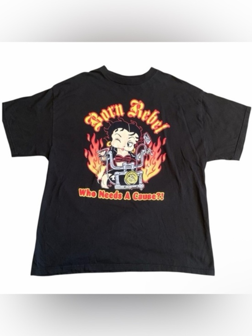 Vintage Y2K Betty Boop “Born Rebel – Who Needs a Cause?!” Tee Black Delta Pro XL